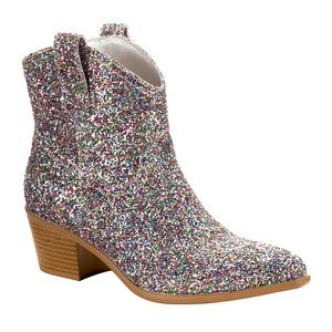 Crown & Ivy Dolly Ankle Boots in Rainbow Sparkle Sequin Bootie Pink NWT size 8